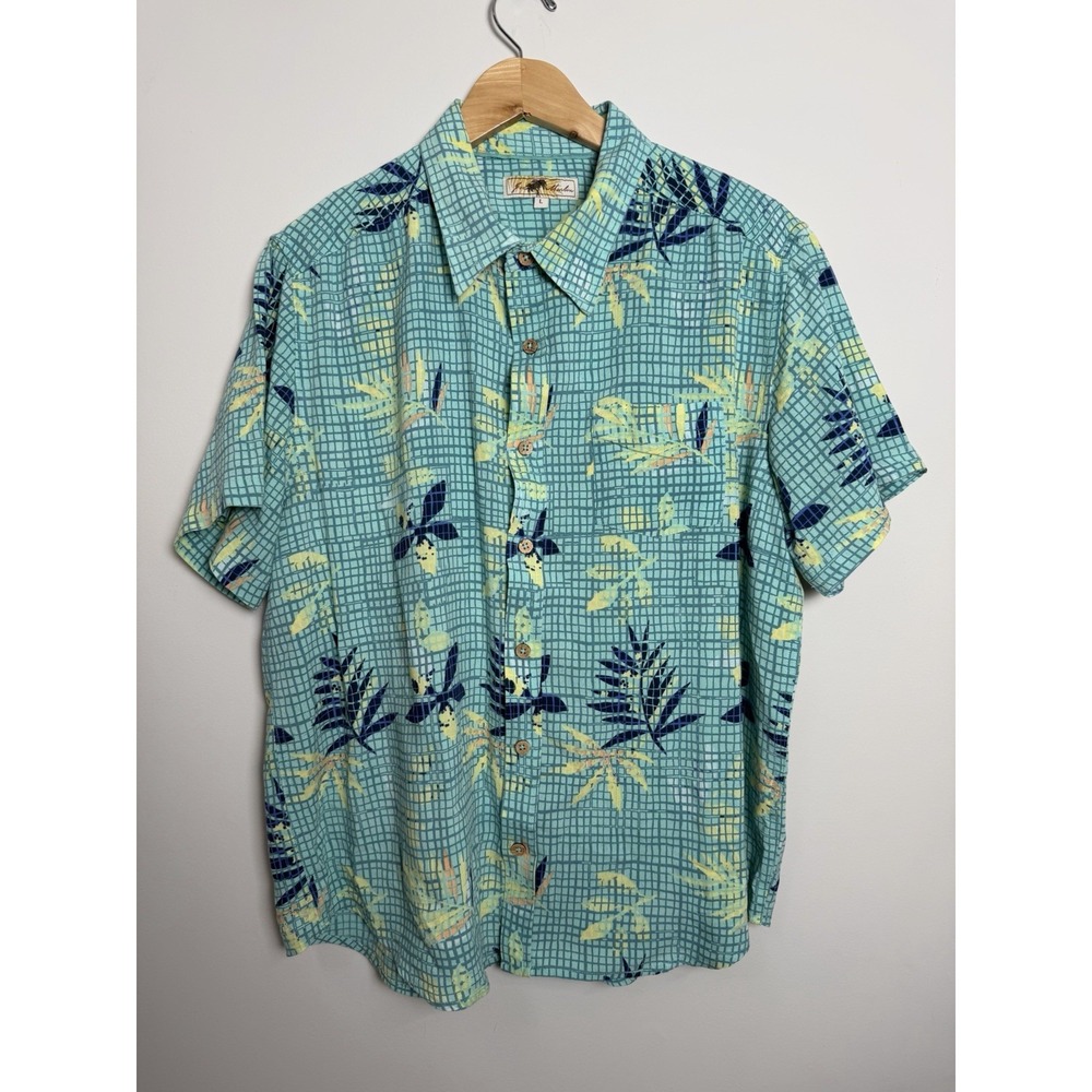 Joe Marlin Hawaiian Shirt Mens Large Blue Green Tropical Aloha‎ Friday Rayon